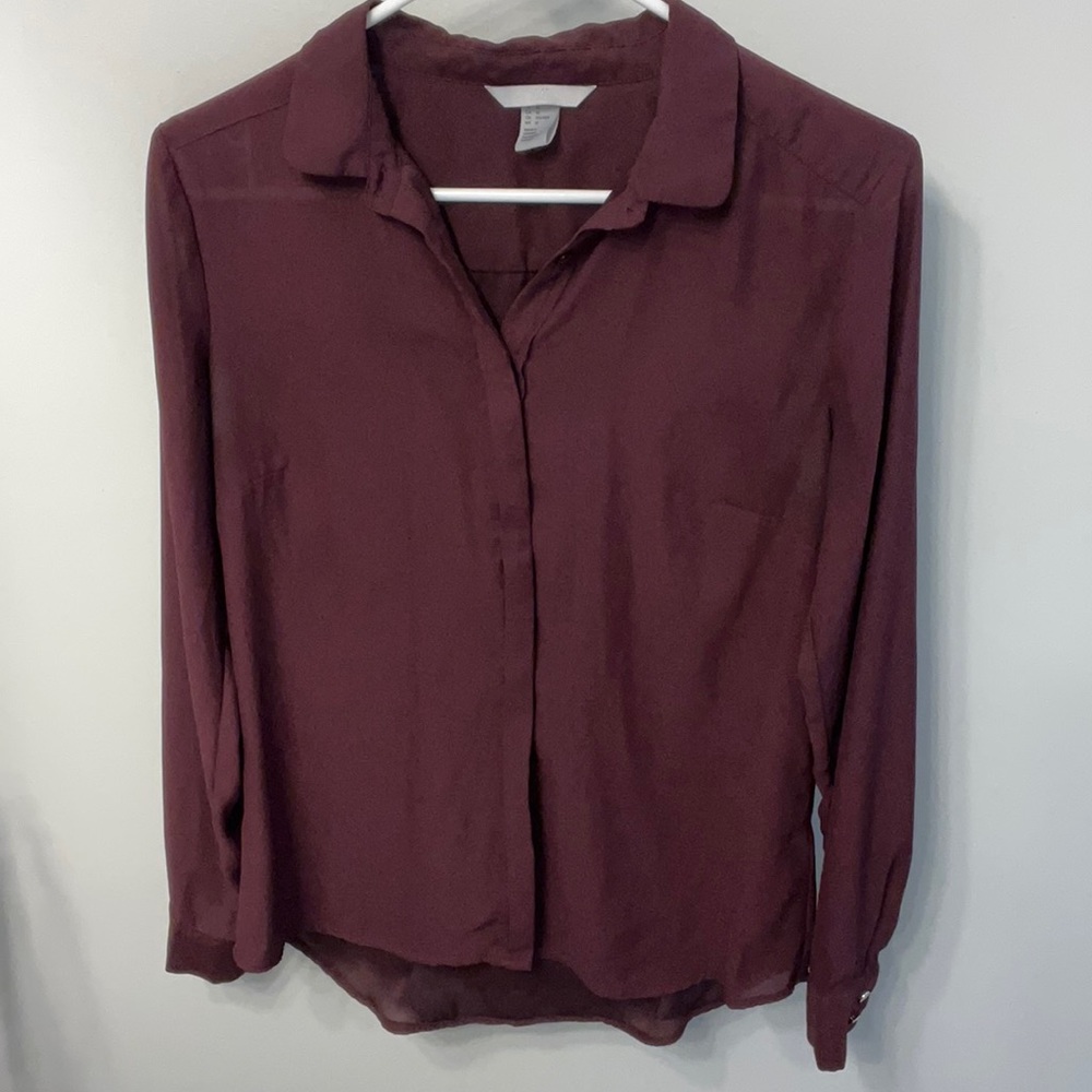 H&M. Maroon sheer button down blouse.